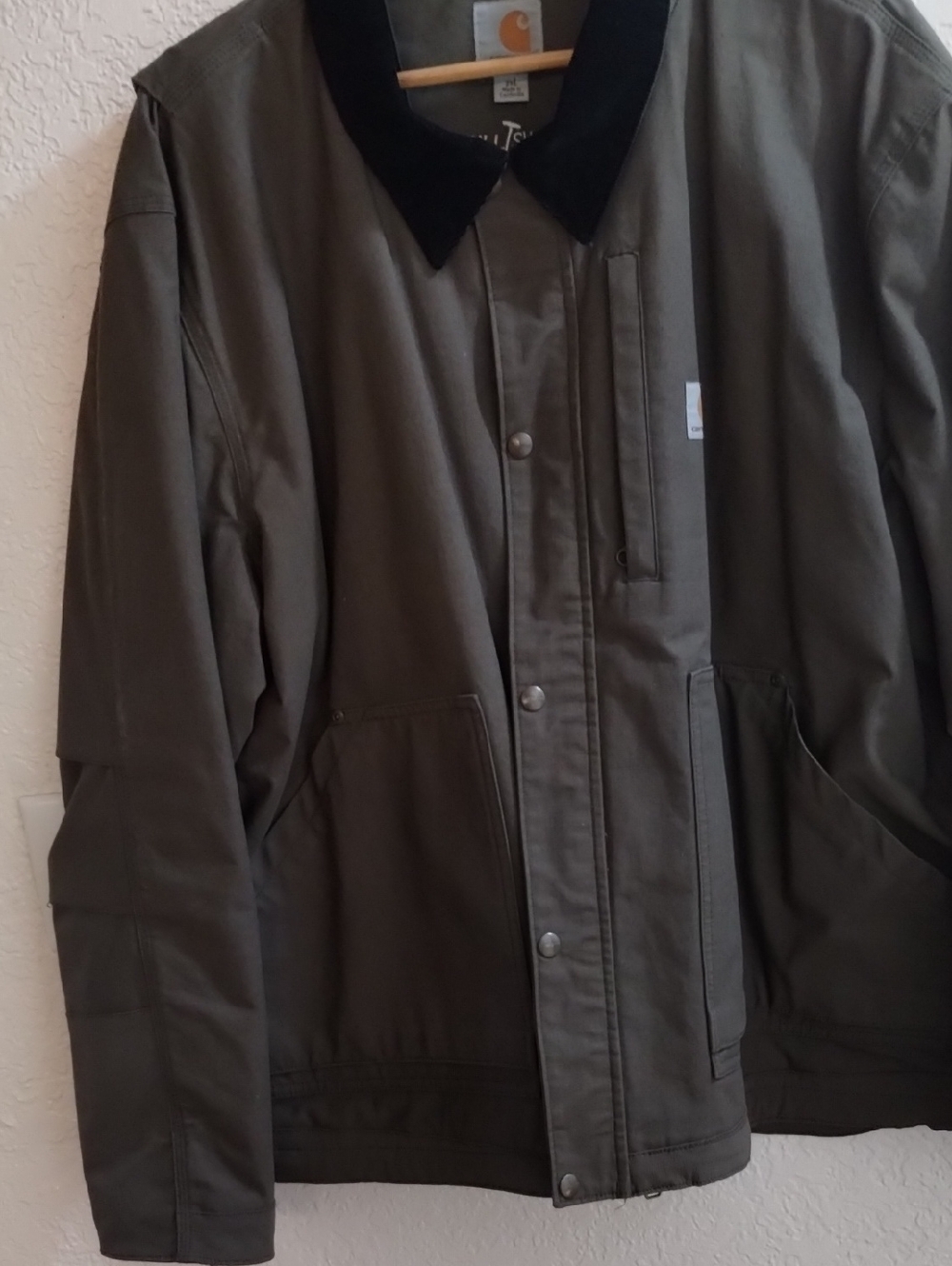 Carhartt Olive Green Jacket with Black Corduroy Collar